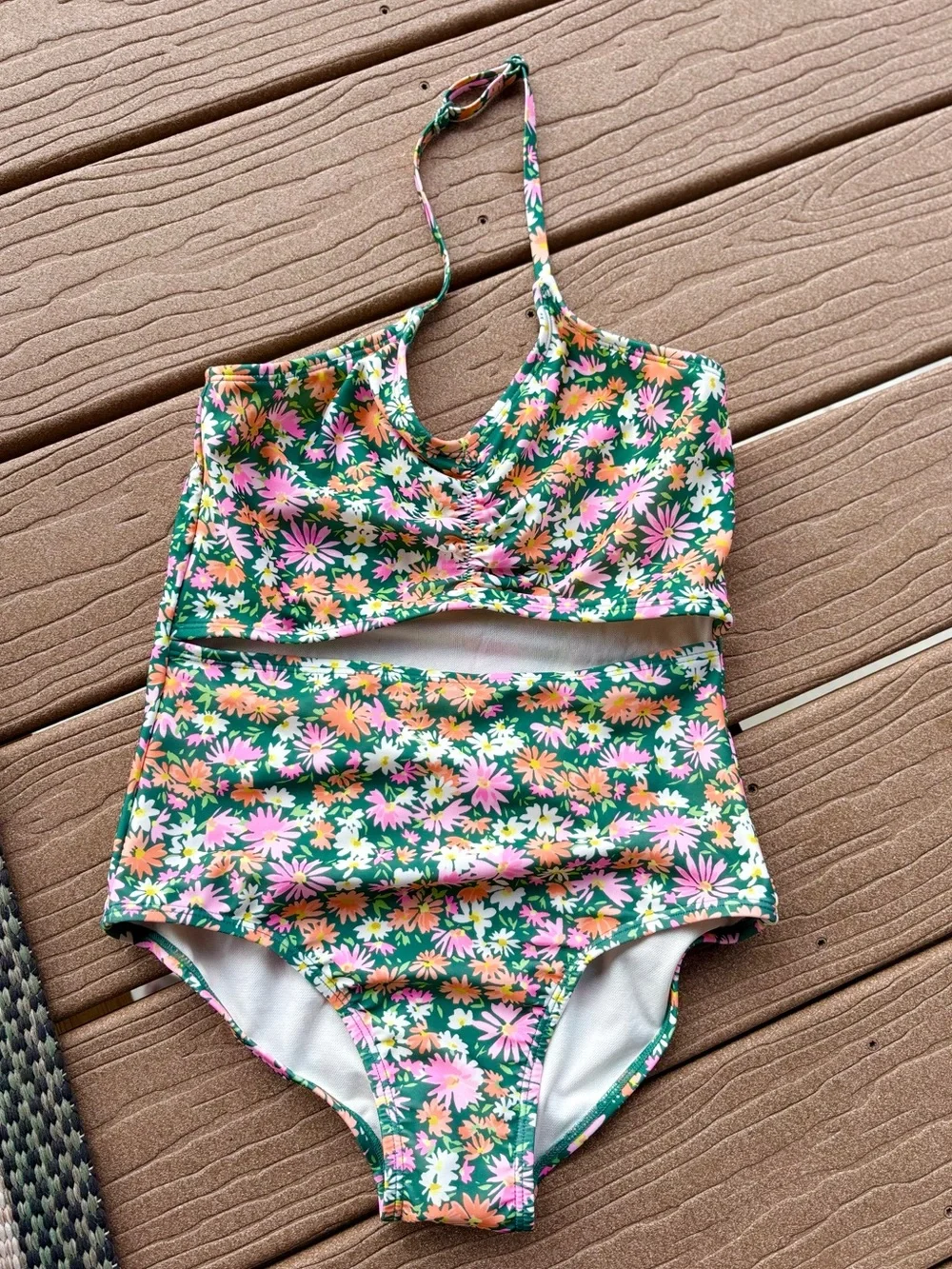 Art Class Girls Floral Cutout One Piece Swimsuit Size L 10/12 Like New